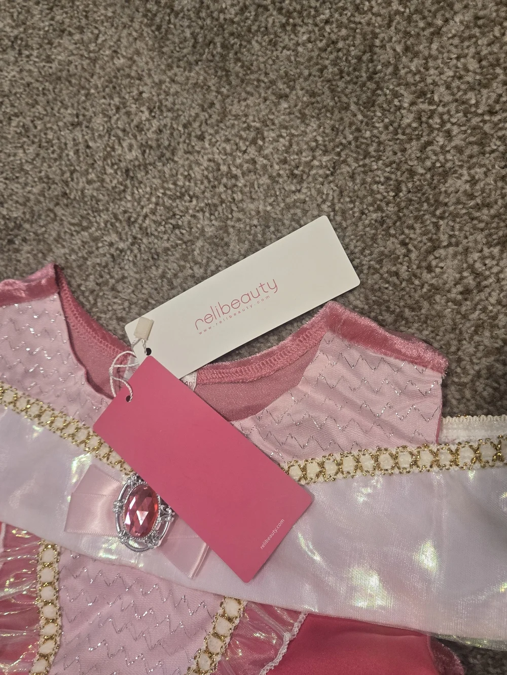 Girls Pink Princess Costume Dress with Jewel Accent